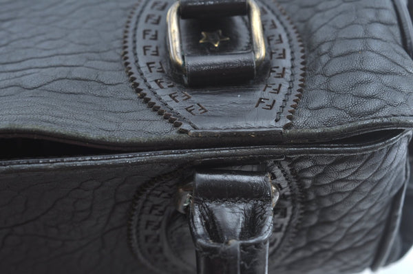 Authentic FENDI Etniko Vintage Shoulder Hand Tote Bag Leather Black 3216I