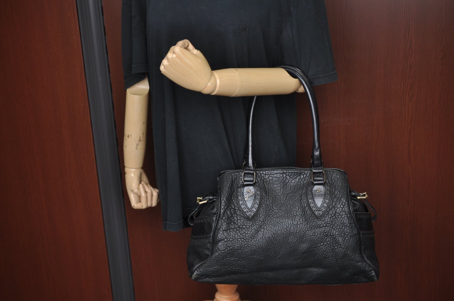 Authentic FENDI Etniko Vintage Shoulder Hand Tote Bag Leather Black 3216I