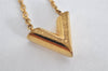 Auth Louis Vuitton Essential V Necklace Pendant Gold Tone M661083 LV 3219K