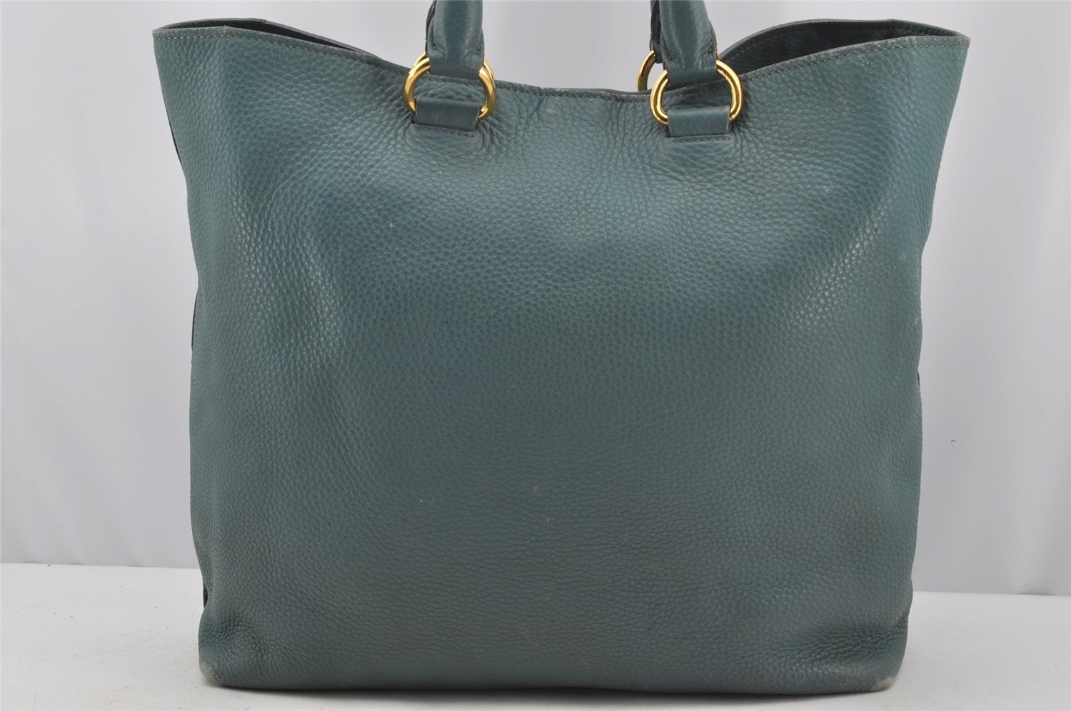 Authentic PRADA Vintage Leather 2Way Shoulder Tote Bag Blue 3221J