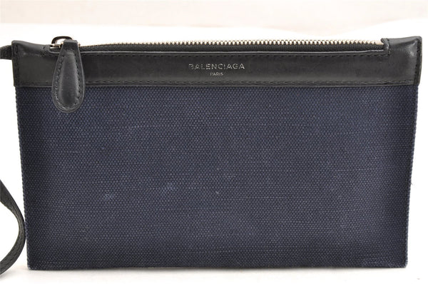 Authentic BALENCIAGA Navy Caba S Hand Bag Canvas Leather 339933 Navy Blue 3224I