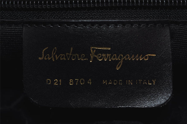 Authentic Salvatore Ferragamo Gancini Vintage Leather Shoulder Bag Black 3225I