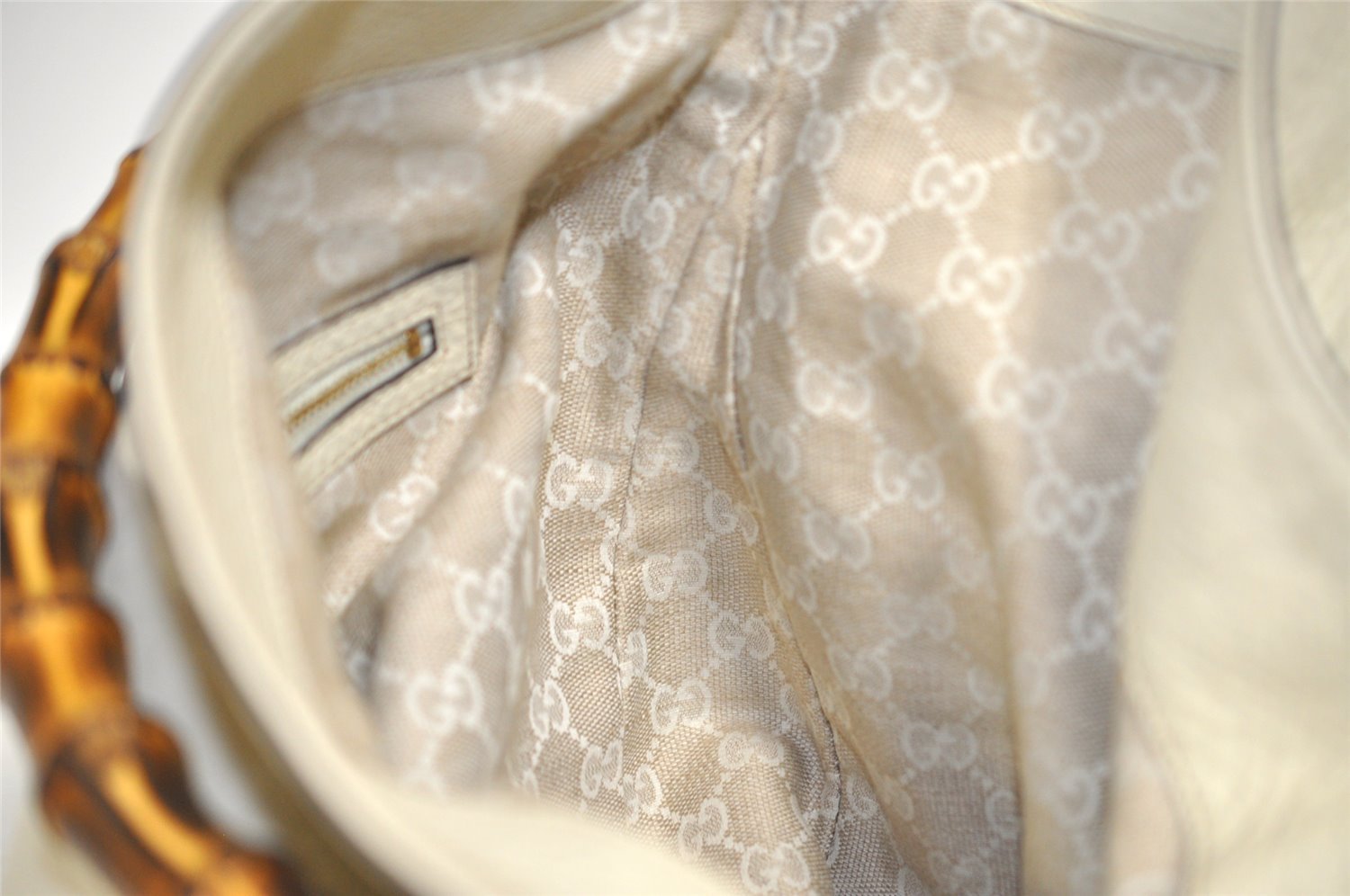 Authentic GUCCI Bamboo 2Way Shoulder Cross Body Bag Leather 282315 White 3228I