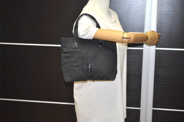 Authentic GUCCI Vintage Tote Hand Bag GG Canvas Leather 0021080 Black 3232I