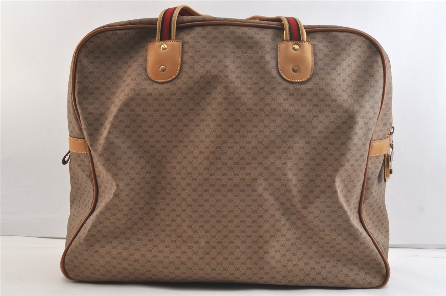 Authentic GUCCI Web Sherry Line Micro GG 2Way Boson Bag PVC Leather Brown 3232K