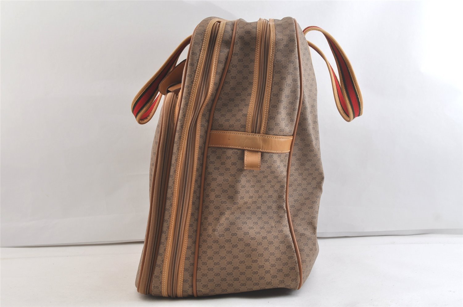 Authentic GUCCI Web Sherry Line Micro GG 2Way Boson Bag PVC Leather Brown 3232K