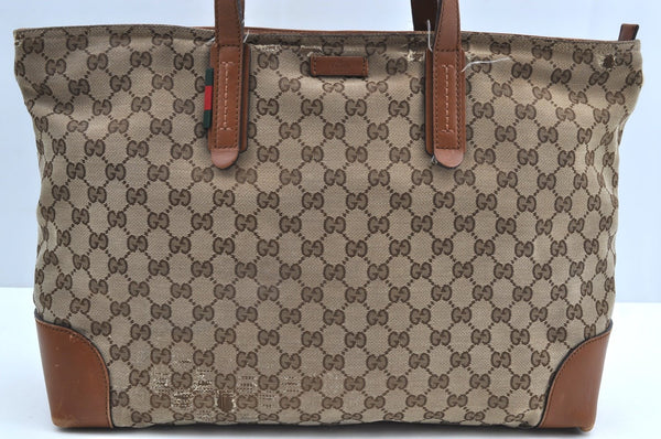 Authentic GUCCI Web Sherry Line Tote Bag GG Canvas Leather 308928 Brown 3234G