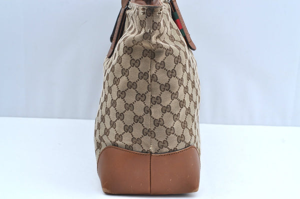 Authentic GUCCI Web Sherry Line Tote Bag GG Canvas Leather 308928 Brown 3234G