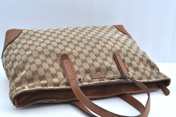 Authentic GUCCI Web Sherry Line Tote Bag GG Canvas Leather 308928 Brown 3234G