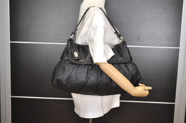 Authentic FENDI Selleria Vintage Shoulder Hand Bag Leather Black 3234I