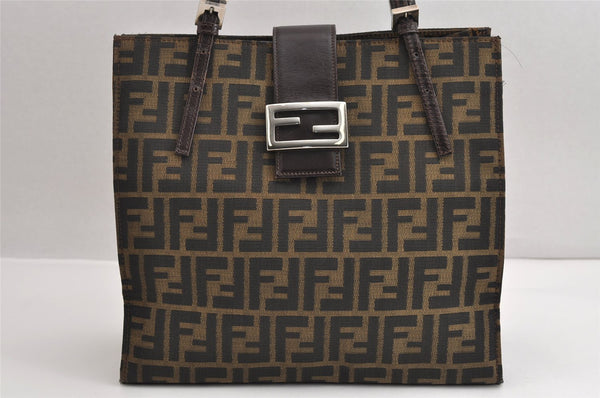 Authentic FENDI Vintage Zucca Shoulder Tote Bag Purse Canvas Leather Brown 3235J