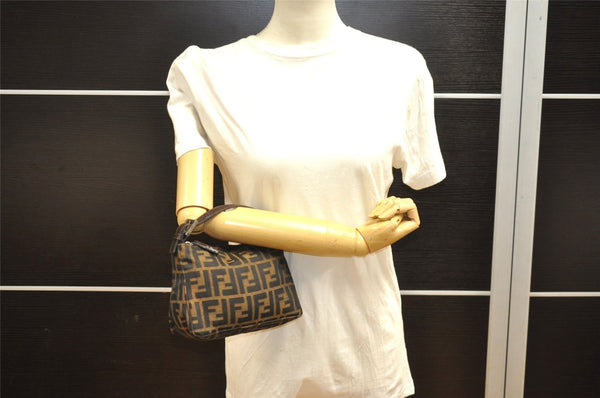 Authentic FENDI Vintage Zucca Hand Bag Purse Canvas Leather Brown Junk 3237I