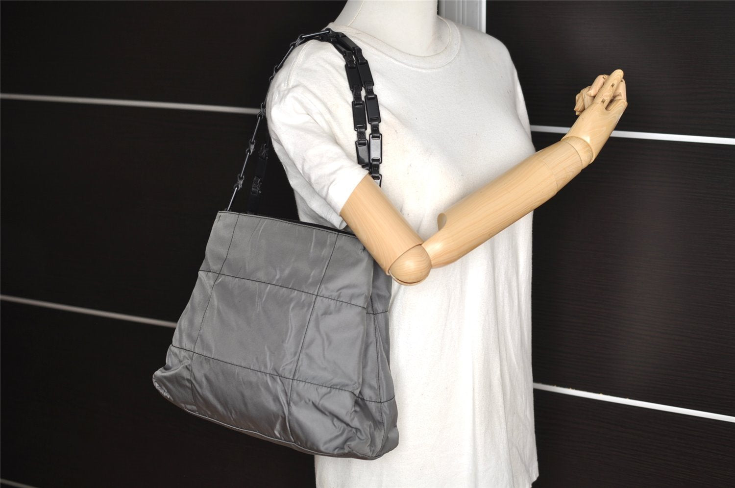 Authentic PRADA TESSUTO IMPUNTU Nylon Plastic Hand Bag B8851 Gray 3239I