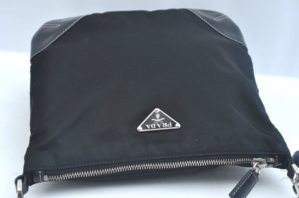 Authentic PRADA Nylon Tessuto Leather Shoulder Cross Body Bag Purse Black 3239J