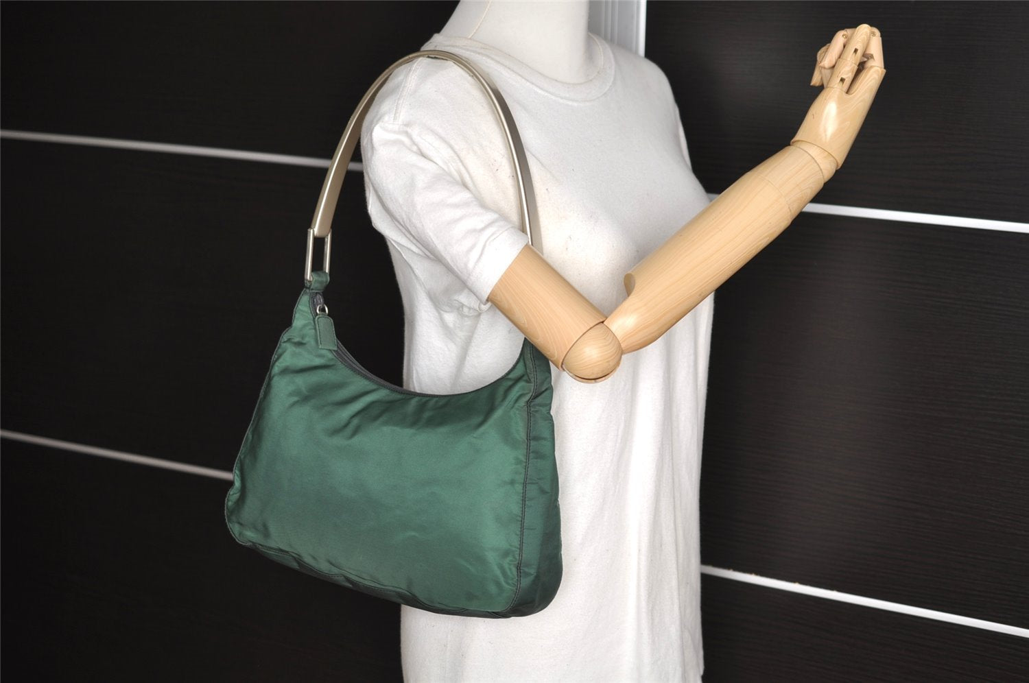 Authentic PRADA Nylon Tessuto Plastic Shoulder Hand Bag Purse Green 3242I