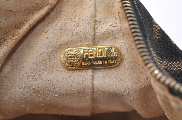 Authentic FENDI Zucca Hand Bag Pouch Purse Canvas Leather Brown Black Junk 3243I