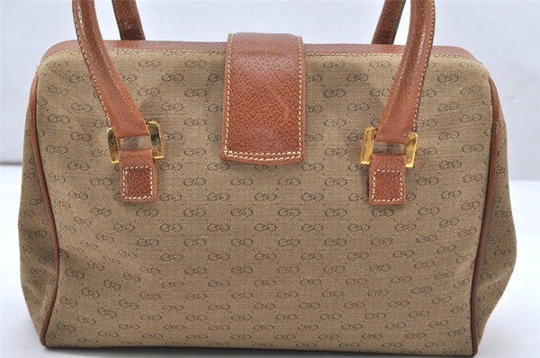 Authentic GUCCI Vintage Hand Boston Bag Purse GG Canvas Leather Brown 3246K