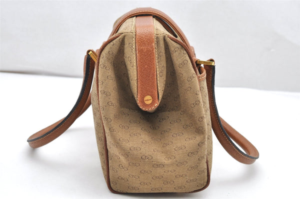 Authentic GUCCI Vintage Hand Boston Bag Purse GG Canvas Leather Brown 3246K
