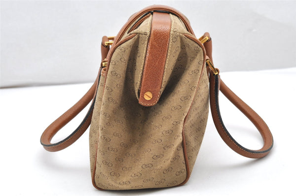 Authentic GUCCI Vintage Hand Boston Bag Purse GG Canvas Leather Brown 3246K