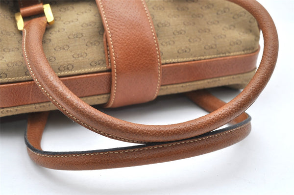 Authentic GUCCI Vintage Hand Boston Bag Purse GG Canvas Leather Brown 3246K