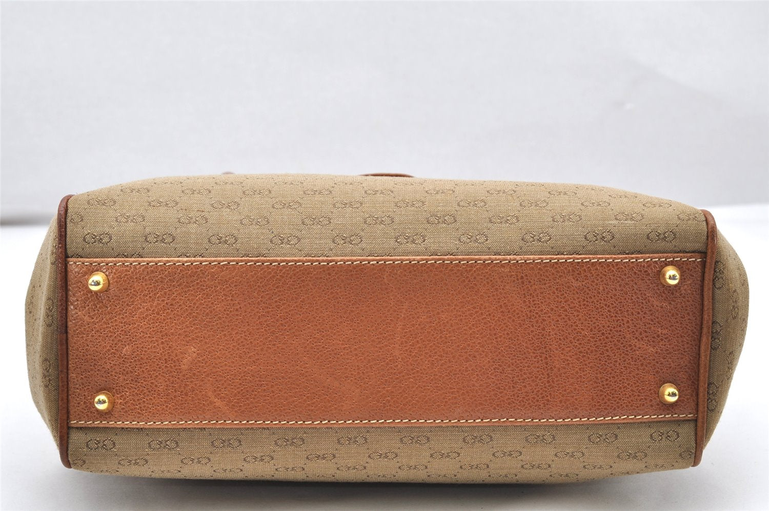 Authentic GUCCI Vintage Hand Boston Bag Purse GG Canvas Leather Brown 3246K