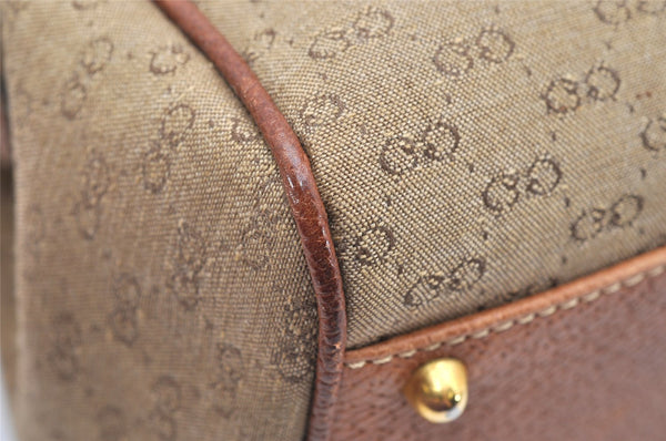 Authentic GUCCI Vintage Hand Boston Bag Purse GG Canvas Leather Brown 3246K