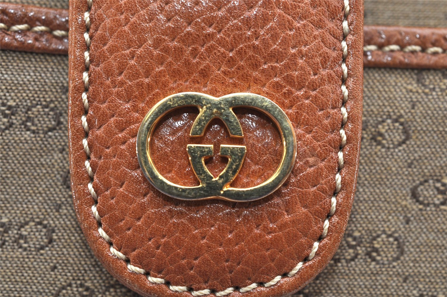 Authentic GUCCI Vintage Hand Boston Bag Purse GG Canvas Leather Brown 3246K