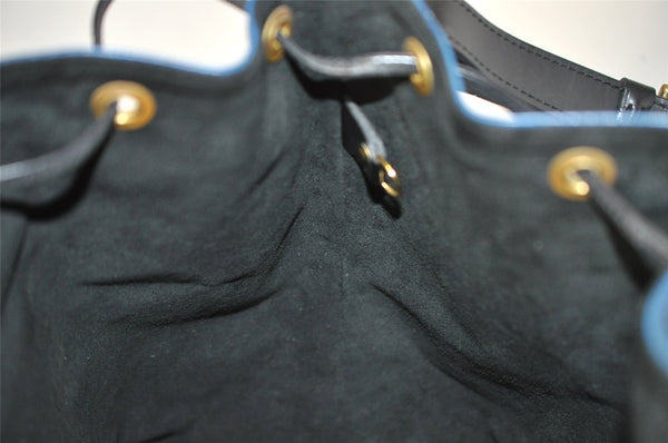Authentic Louis Vuitton Epi Petit Noe Bi-color Blue x Black Drawstring Bag 3249I