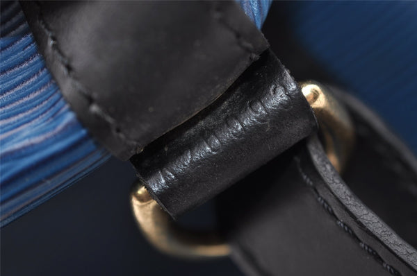 Authentic Louis Vuitton Epi Petit Noe Bi-color Blue x Black Drawstring Bag 3249I