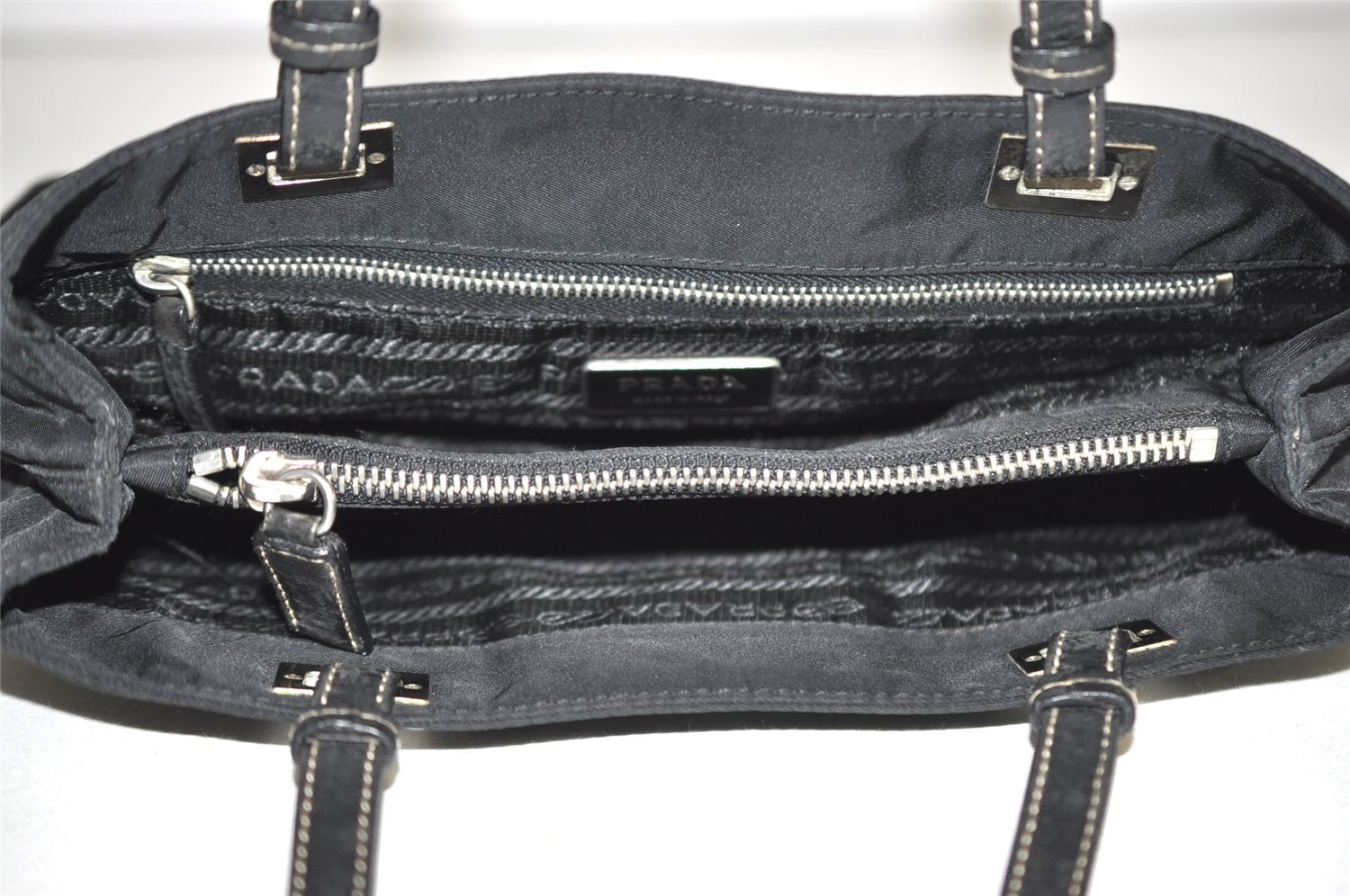 Authentic PRADA TESSUTO ACCIAIO Nylon Leather Hand Bag BR1166 Black 3250I