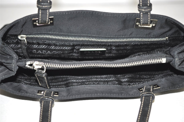 Authentic PRADA TESSUTO ACCIAIO Nylon Leather Hand Bag BR1166 Black 3250I