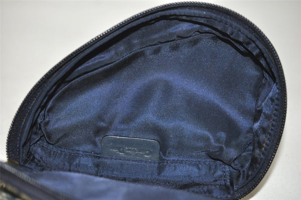 Authentic Christian Dior Trotter Saddle Pouch Canvas Leather Navy Blue CD 3251I