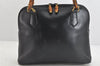 Authentic GUCCI Bamboo 2way Hand Shoulder Bag Purse Leather Navy Junk 3251K