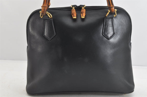 Authentic GUCCI Bamboo 2way Hand Shoulder Bag Purse Leather Navy Junk 3251K