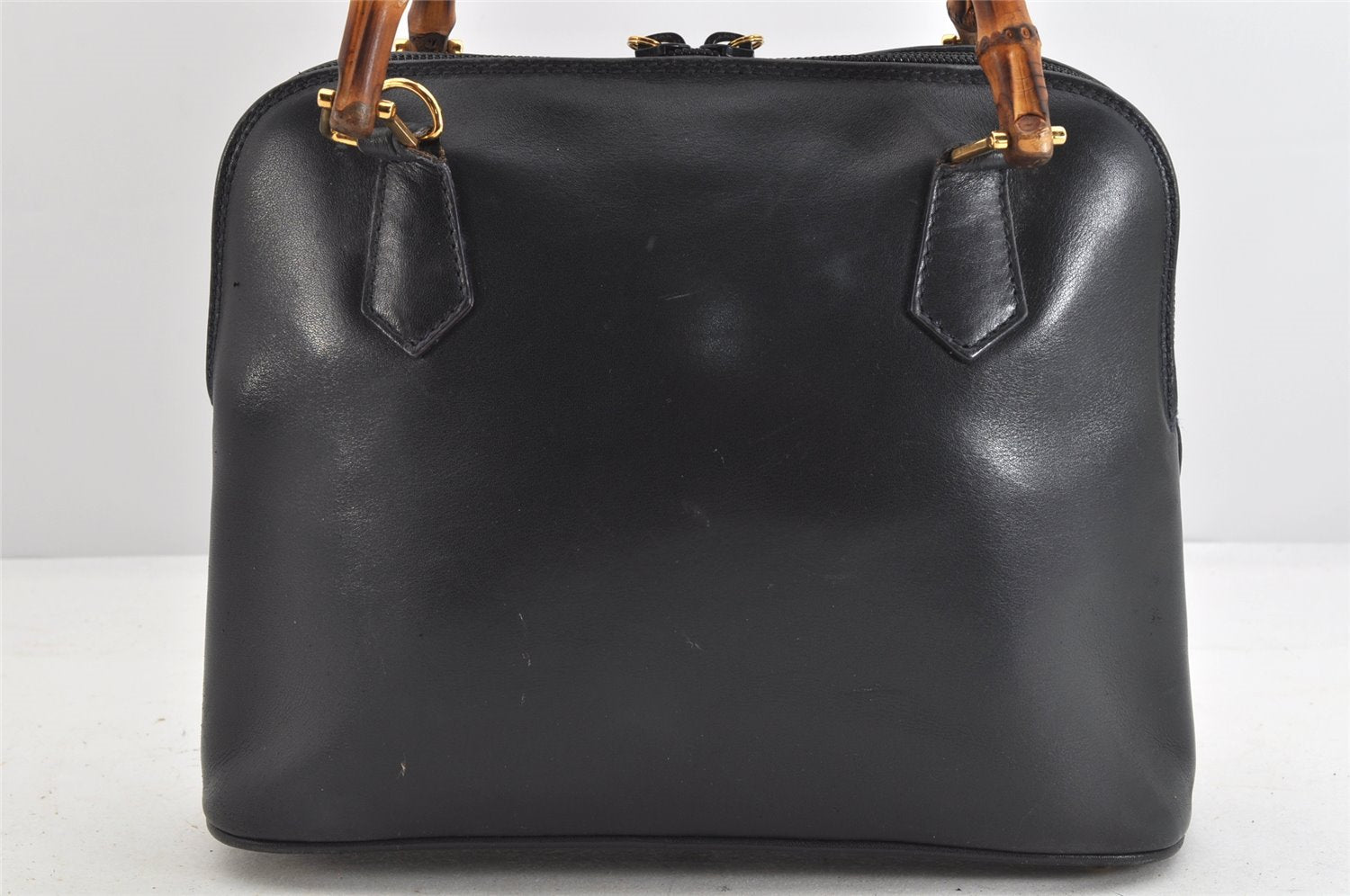 Authentic GUCCI Bamboo 2way Hand Shoulder Bag Purse Leather Navy Junk 3251K