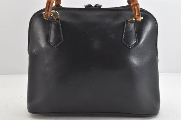 Authentic GUCCI Bamboo 2way Hand Shoulder Bag Purse Leather Navy Junk 3251K