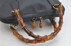 Authentic GUCCI Bamboo 2way Hand Shoulder Bag Purse Leather Navy Junk 3251K