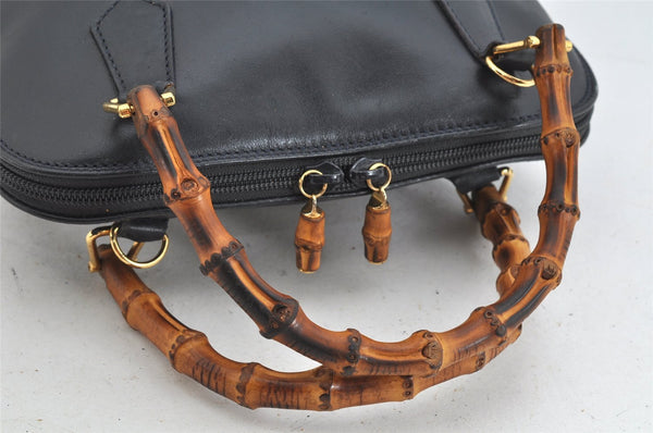 Authentic GUCCI Bamboo 2way Hand Shoulder Bag Purse Leather Navy Junk 3251K