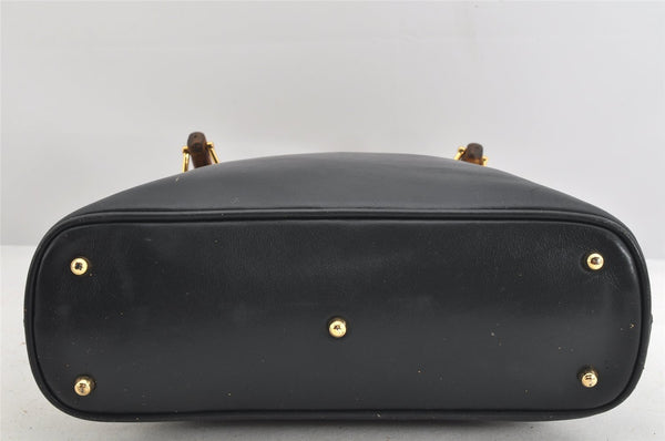 Authentic GUCCI Bamboo 2way Hand Shoulder Bag Purse Leather Navy Junk 3251K