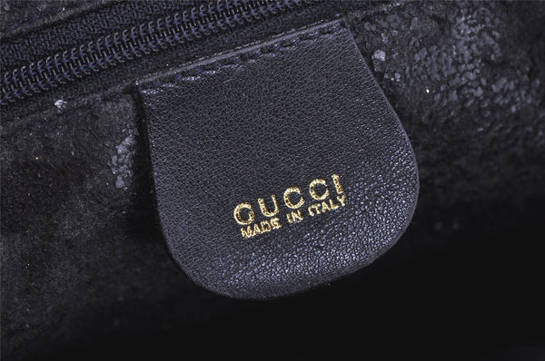 Authentic GUCCI Bamboo 2way Hand Shoulder Bag Purse Leather Navy Junk 3251K