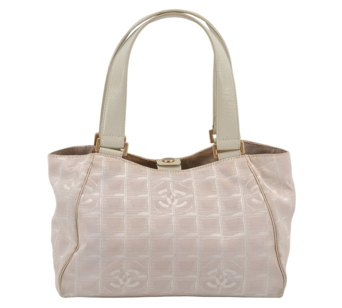 Authentic CHANEL New Travel Line Shoulder Hand Bag Nylon Leather Pink 3253K