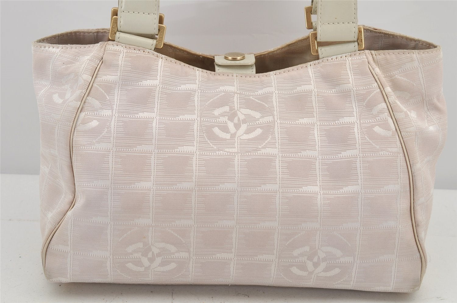 Authentic CHANEL New Travel Line Shoulder Hand Bag Nylon Leather Pink 3253K