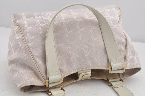 Authentic CHANEL New Travel Line Shoulder Hand Bag Nylon Leather Pink 3253K