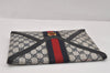 Authentic GUCCI Sherry Line Clutch Hand Bag Purse GG PVC Leather Navy Blue 3254K