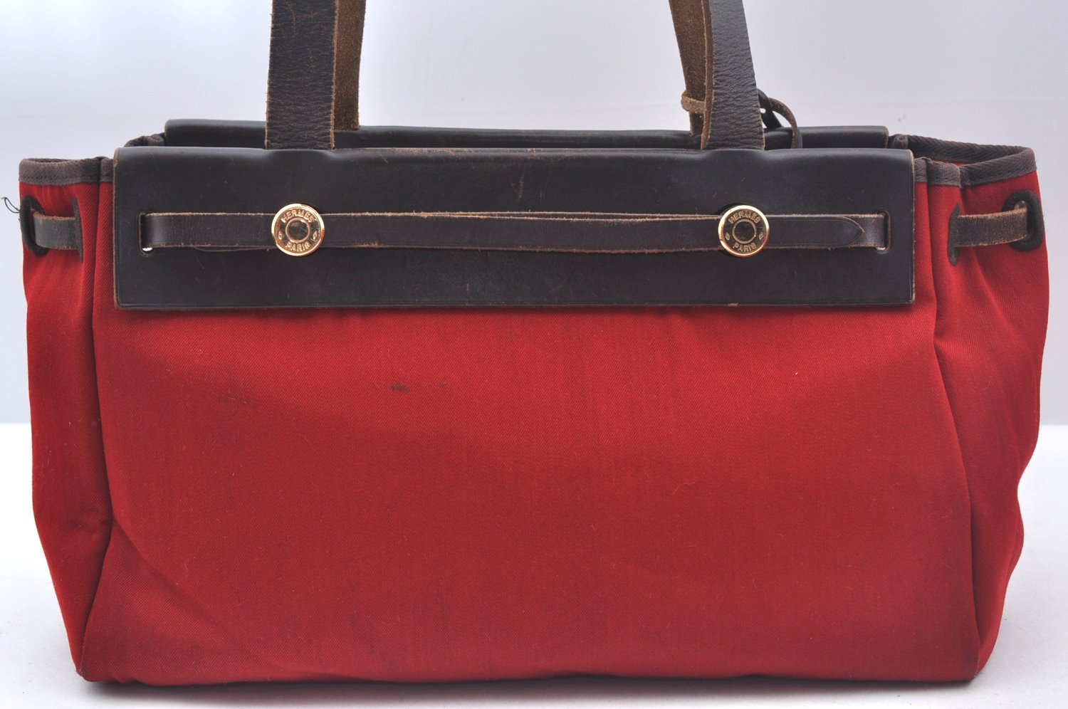 Authentic HERMES Her Bag Cabas PM 2 in 1 Shoulder Tote Bag Red Orange 3255J