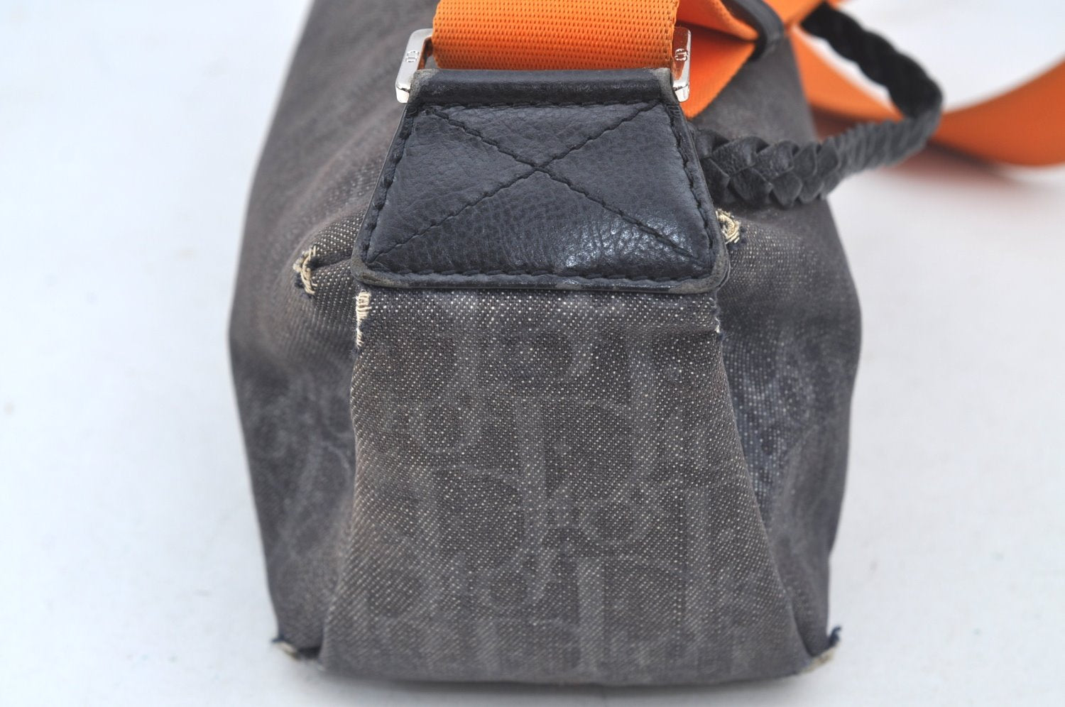 Authentic Christian Dior Trotter Shoulder Hand Bag Denim Leather Navy Blue 3260J