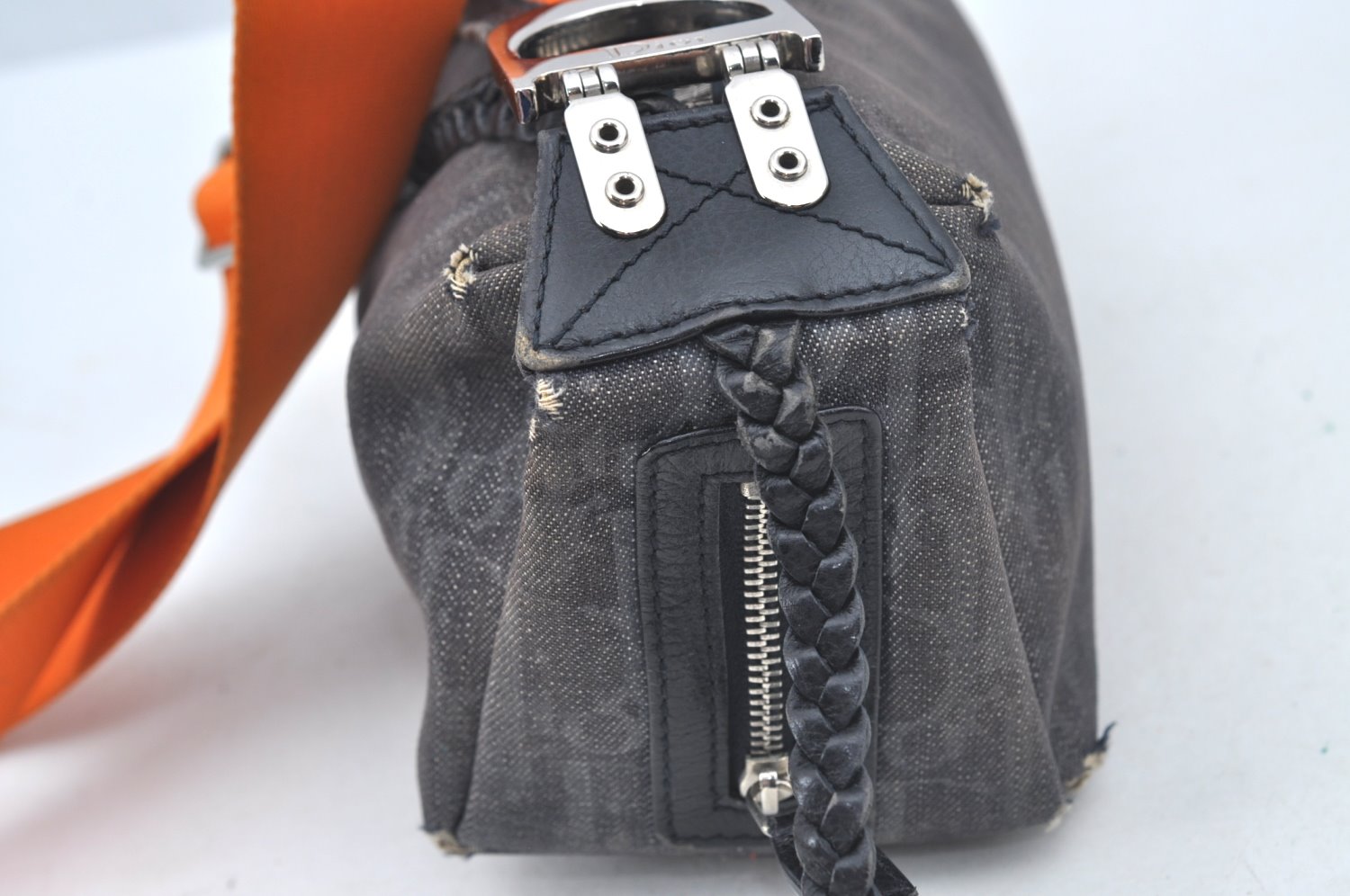 Authentic Christian Dior Trotter Shoulder Hand Bag Denim Leather Navy Blue 3260J