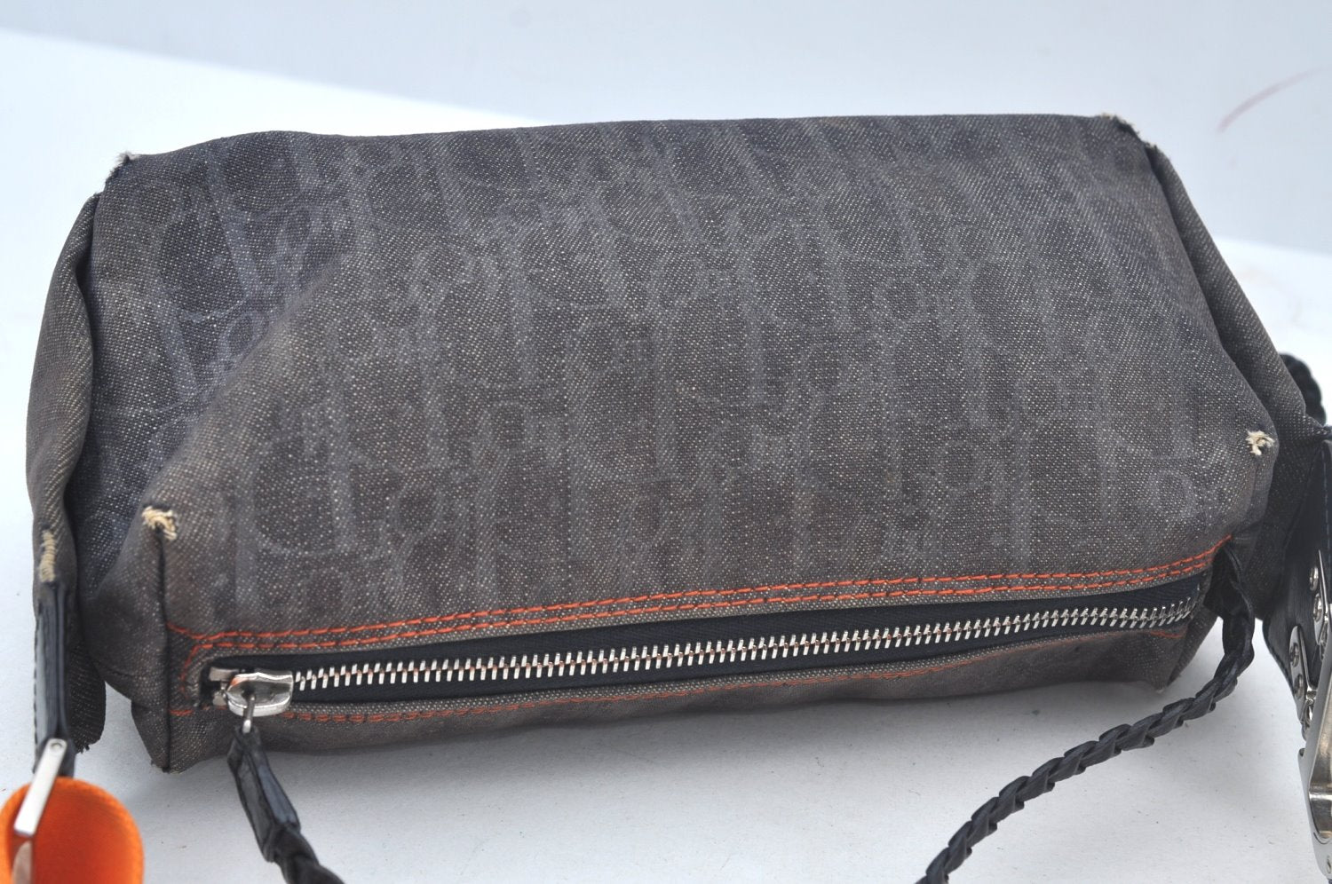 Authentic Christian Dior Trotter Shoulder Hand Bag Denim Leather Navy Blue 3260J