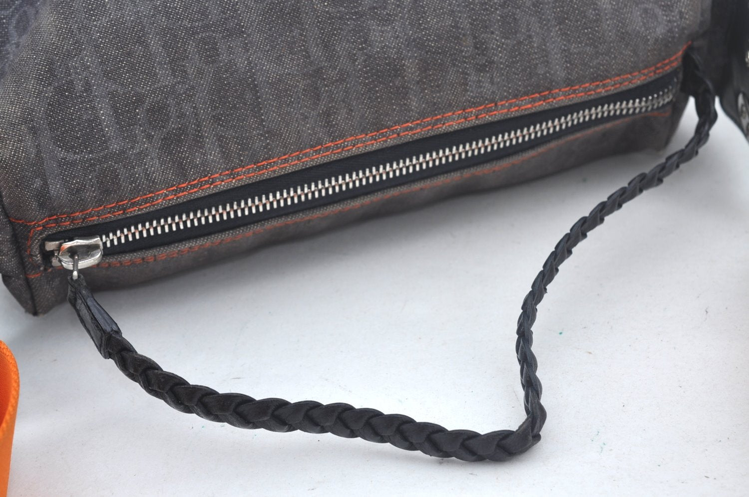 Authentic Christian Dior Trotter Shoulder Hand Bag Denim Leather Navy Blue 3260J