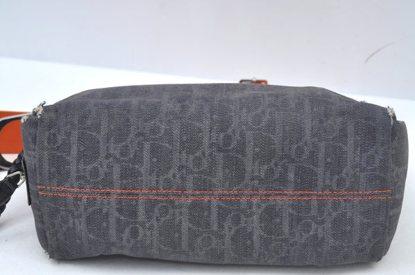 Authentic Christian Dior Trotter Shoulder Hand Bag Denim Leather Navy Blue 3260J